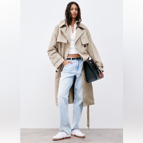 NWT H&M DOUBLE-BREASTED TWILL TRENCH COAT IN BEIGE - Picture 3 of 8